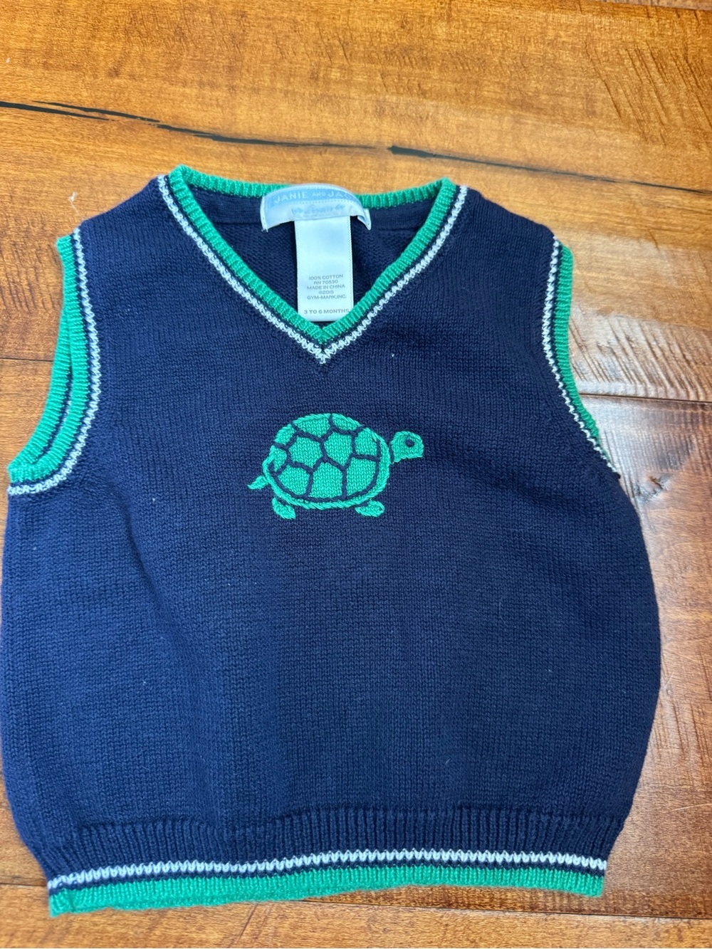 Janie and Jack Navy Sweater Vest with Green Trim